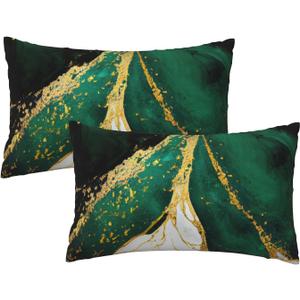 Emerald Green and Gold Marble Throw Pillow Cover Pillow Covers 12X20 in Set of 2 Soft Pillow Cases Cushion Modern Farmhouse for Couch Sofa Living Room Bedroom Home Decor