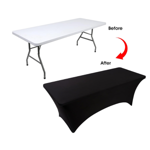 Table Covers for 6 Foot Tables, Black Washable and Wrinkle Resistant Stretch Tablecloths Rectangle 6ft for Events, Wedding, Banquets, Parties