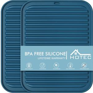 HOTEC BPA Free Silicone Trivets for Hot pots and Pans, 446 Heat Resistant for Kitchen Counter Dish Drying Mat, Set of 2 Classic Blue