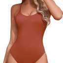 One Piece Swimsuit Women Ribbed Tummy Control Bathing Suit Sexy Swimsuit for Women, Red, Medium