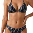 Women's Polka Dot Triangle Cheeky Bikini Sets, 2 Piece Swimsuit, Halter Bathing Suits, Mid Rise Swimwear (Black, XS)