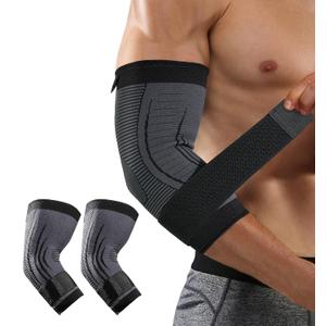 HiRui 2 PACK Elbow Brace for Men Women, Elbow Compression Sleeves With Adjustable Straps, Tennis Elbow Golfer Elbow Treatment Arm Support for Workout Weightlifting Tendonitis Pain Relief (Black)