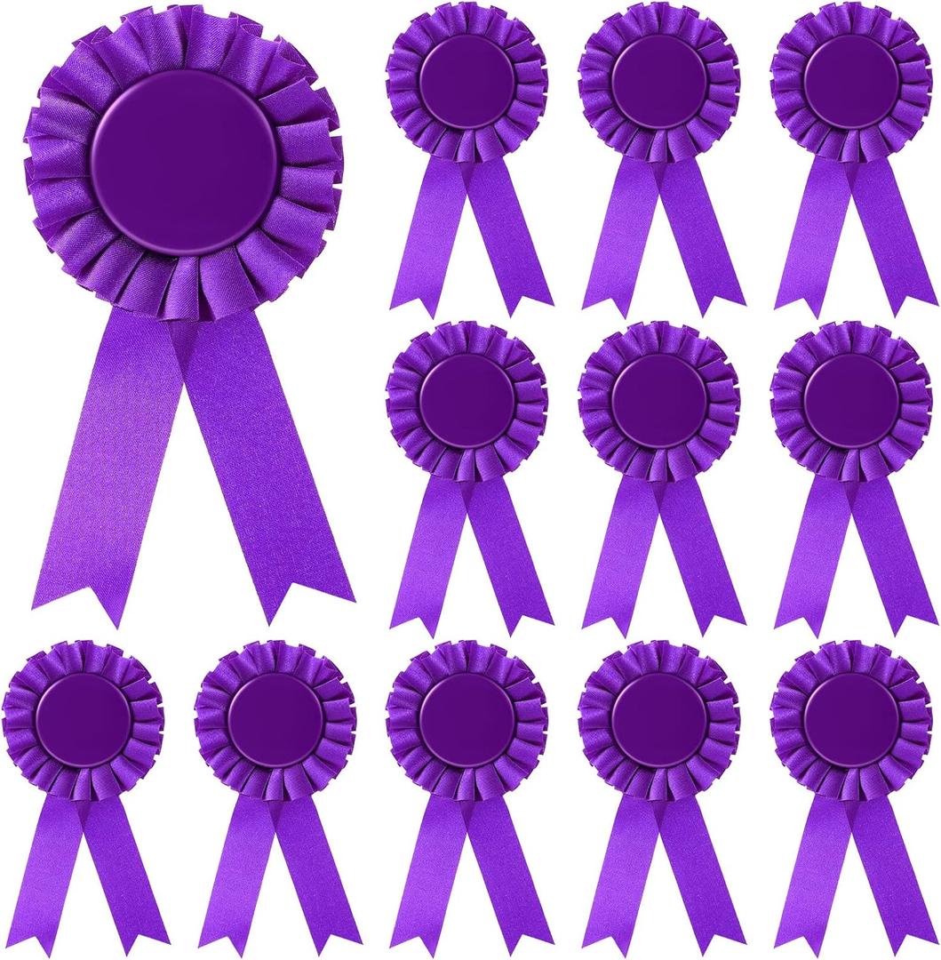 12 Pieces Blank Award Ribbon Prize 1st Place Rosette Medal Winner Victory Recognition Participation Ribbon for Competition Sport Event School Contest(Purple)