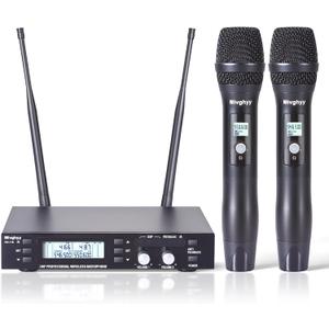 Wireless Microphone System 2 Channels, Metal Dual Professional UHF Cordless Dynamic Handheld Mic for Home Karaoke Singing Church Wedding DJ, 164ft