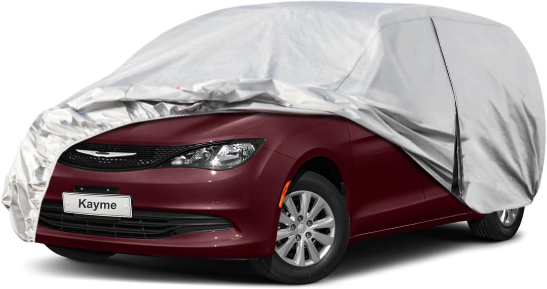 Kayme 6 Layers Car Cover Custom Fit for Chrysler Voyager/Pacifica (1999-2025) Waterproof All Weather for Automobiles, Outdoor Full Cover Rain Sun UV Protection.Silver
