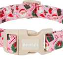 Christmas Dog Collar for Medium Dogs, Pink Cotton Medium Dog Collars with Santa & Snowman Pattern, Adjustable Holiday Dog Collars, Cute Winter Collar for Girl Boy Dogs (Jolly in Pink)