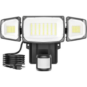 Olafus 70W Motion Sensor Outdoor Light Plug in, Motion Flood Light Dusk to Dawn, 7000LM LED Security Light IP65 Waterproof, Motion Activated 6500K PIR Sensor Lighting for Garage Yard Patio Eave, Black