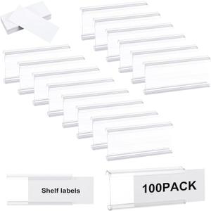 100pcs Label Holder Wire Shelf Labels 3 Inch Shelf Tags for Wire Shelving Metro Shelving Clips for 1-1/4in Shelves Adjustable Plastic Rack Label Holder Retail Warehouses Price Display