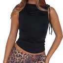 Women Going Out Summer Tank Tops Summer Casual Basic Cute Sleeveless Crop Top Vacation Fashion Outfit Clothes (Black, M)