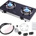 Hothit Portable 2 Burner Propane Stove Gas Cooktop, 28600 BTU Tempered Glass Auto Ignition for Outdoor Kitchen, Camping, RV, Small Apartment (Black)