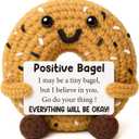 Mini Bagel Birthday Gifts for Women, Graduation Gift for Him Her Daughter Son College Junior High School Students, Inspirational Motivational Gift for Friend, Positive Crochet Emotional Bagel Present