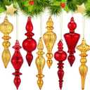Mifoci 8 Pcs 6 Inch Mercury Glass Finial Christmas Ornaments Hanging Christmas Finials Glass Ornaments Assorted Mercury Decor for Vintage Holiday Xmas Tree Decoration(Red, Gold)