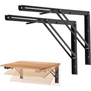 Ravinte 2 Pack 22 Inch Folding Shelf Brackets – Matte Black, Heavy Duty Collapsible Brackets for Tables and Benches – Space-Saving Design