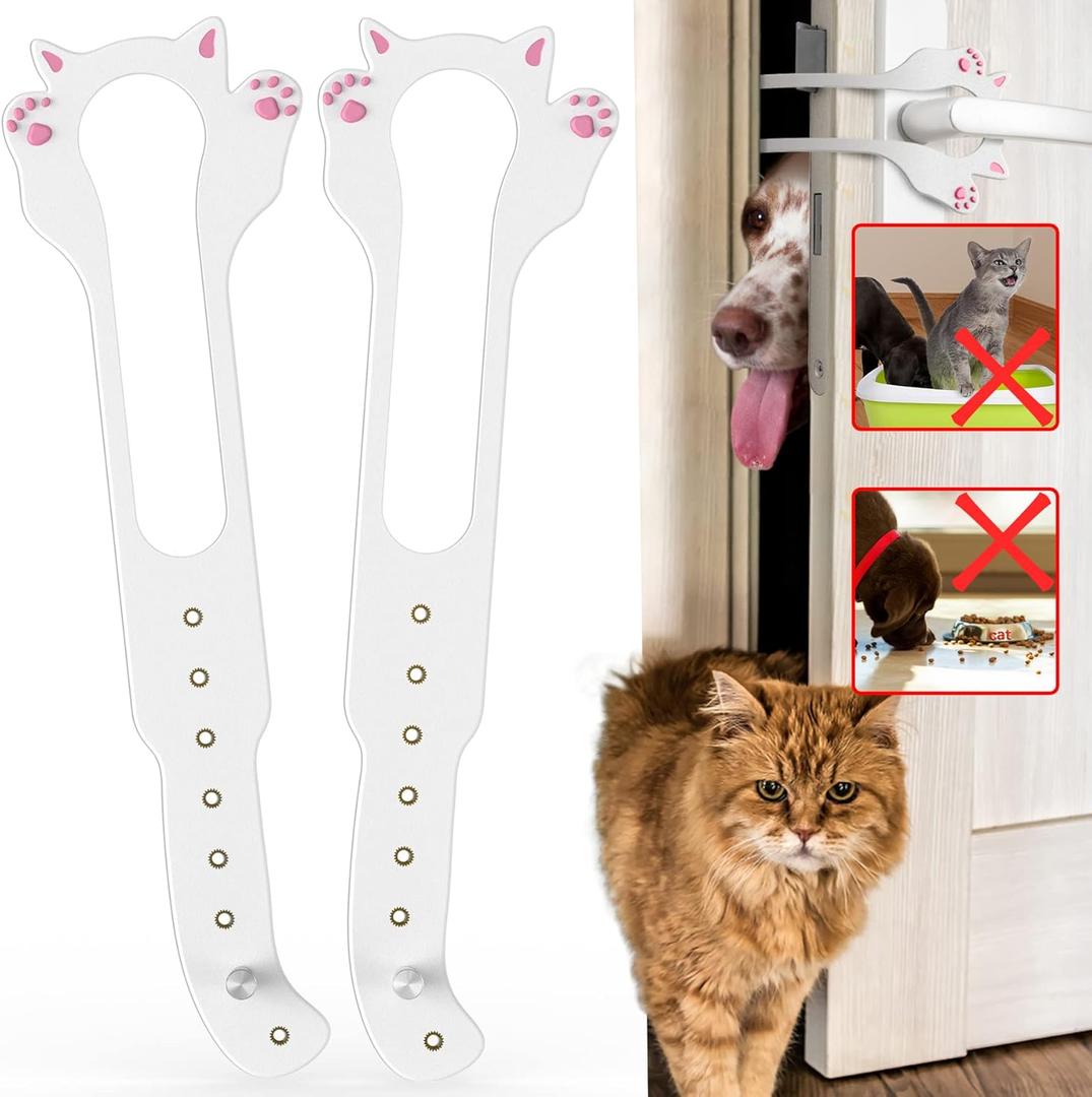 Cat Door Latch Holder,8 Adjustable Sizes Stronger Flex Cat Door Stopper, Keep Door Open 1.5" to 8", Let's Cats in and Keeps Dogs Out of Litter & Food, No Tool Required & No Wall Damage (2*white)