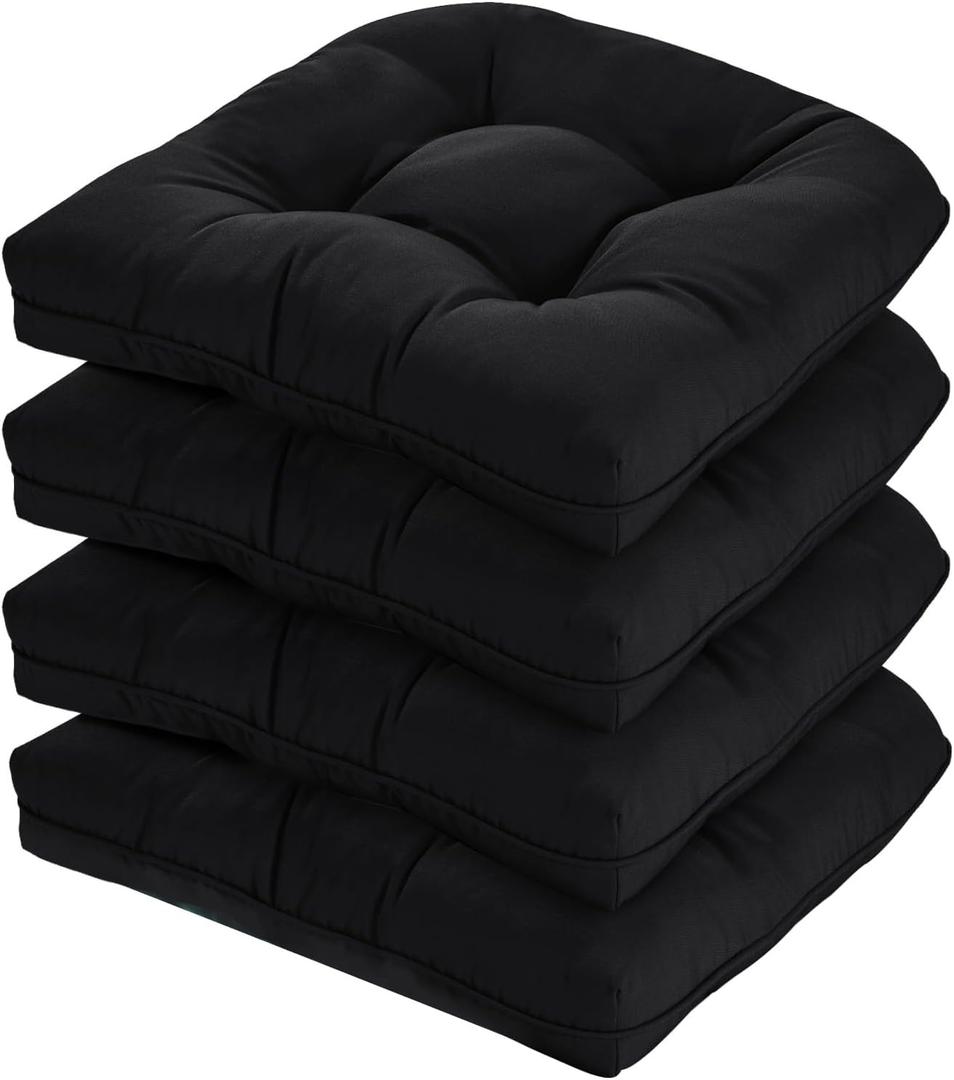 19x19 Outdoor Chair Cushions Set of 4, Tufted Wicker Patio Furniture Cushions, Thick Outdoor Seat Cushions for Lawn Chairs, Overstuffed and Water Resistant, Black