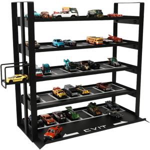 J JACKCUBE DESIGN 1/64 Scale Diecast Car Display Case, 5-Tier Steel Toy Car Storage Organizer Rack with Elevator System, Holds 4060 Mini Cars, Collector Wall Display  MK952A