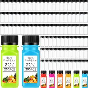 Sliner 250 Pcs 2oz Clear Plastic Bottles Mini Juice Bottle with Screw Lid Small Empty Reusable Liquid Vial Freezer Beverage Container Leak Proof for Juice Milk Water