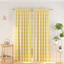 NATUS WEAVER Cotton Curtains Yellow and White Buffalo Gingham Check Curtain Panels 95 inches Long Living Room Drapes Plaid Checker Kitchen Bedroom Window Treatment Set 2 Panels Rod Pocket
