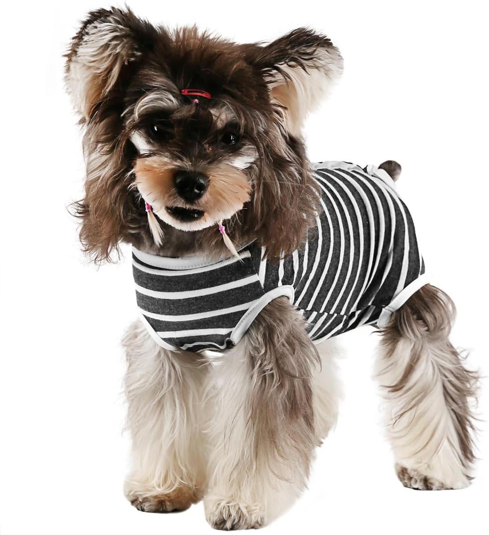 Etdane Dog Diapers Sanitary Panties Physiological Period Shirts Surgical Recovery Suits for Male and Female Dogs (Medium, Gray White Stripe)