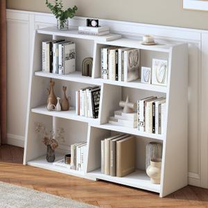 IOTXY Wooden Extendable Shelf Bookcase - 3-Tier Ladder Low Short Bookshelf for Small Space or Corner, White, S, 11.61"D x 23.62"W x 35.24"H