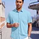 Mens Short Sleeve Dress Shirts Business Casual Button Down Shirt Summer Beach Wedding Untucked Shirts with Pocket (Blue, S)
