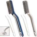 Shower Scrubber, 2 Pack Shower Cleaning Brush, Bathroom Gap Cleaning Brushes, 2 in 1 Bathroom Scrub Brush with Plastic Tweezers for Floor Drain Hair, Bathroom Seam Brush (White and Blue)