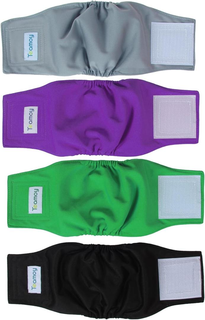 Teamoy Male Dog Belly Bands Washable 4-Pack, Reusable Dog Diapers Wraps for Incontinence & Marking (XS,7"-9" Waist)