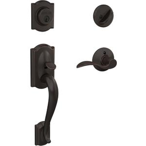 Schlage F60 V CAM 716 ACC Camelot Front Entry Handleset with Accent Lever, Deadbolt Keyed 1 Side, Aged Bronze