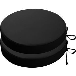 SK Studio Round Outdoor Chair Cushions for Patio Furniture, Set of 2 Waterproof Patio Chair Cushion with Adjustable Ties for Garden Sofa Couch, Black, 20"x20"x2"