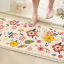 Long Bathroom Runner Rug 60x120CM Beige, High Absorbency Bath Mat Slip-Resistant Washable Floral Bath Mat for Bathroom Kitchen Laundry Room - Modern Flowers Pattern Carpets