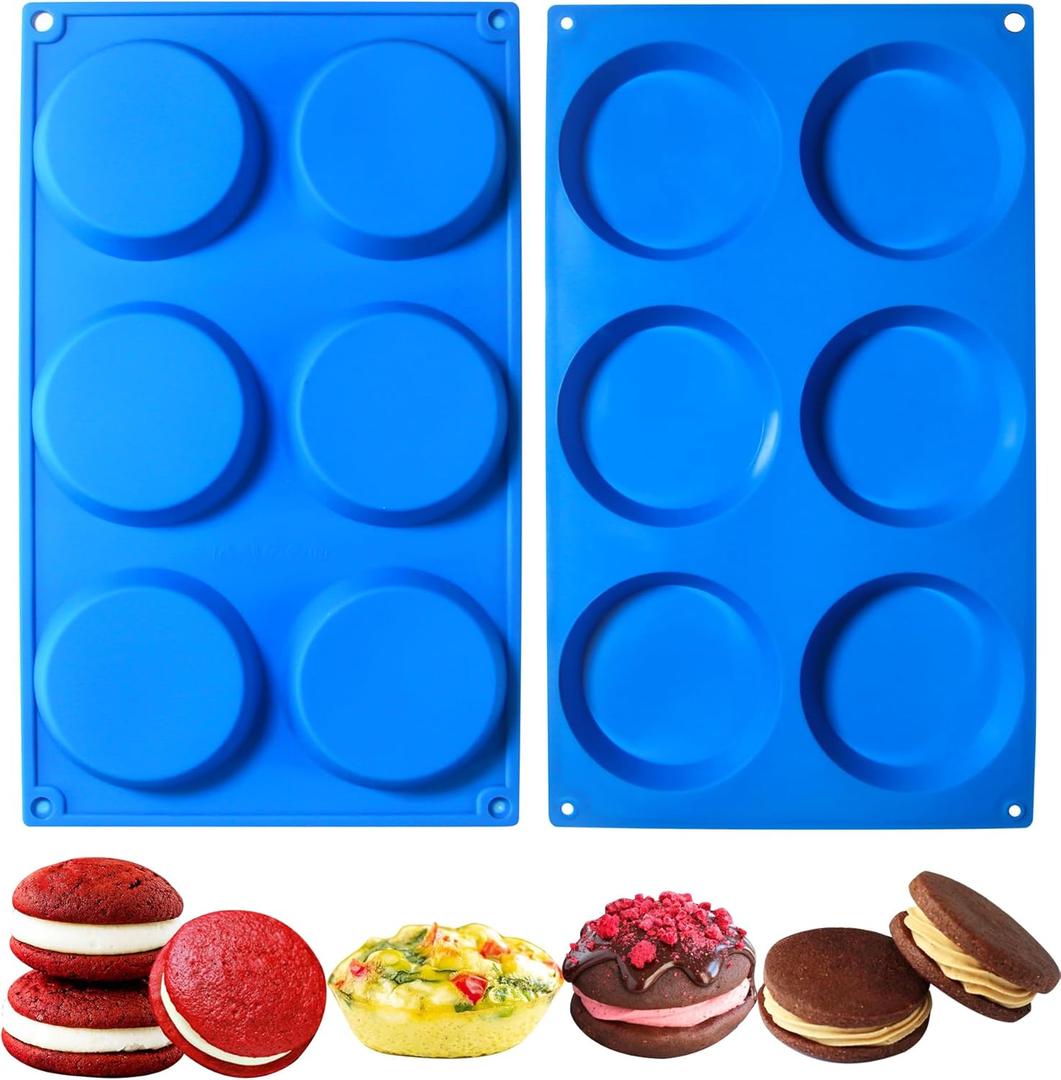 Sidosir Silicone Muffin Top Pans for Egg, Muffins Eggs Molds for Baking Non-Stick 3"" Round Silicone Mold for Muffins, Eggs, Tarts, Corn Bread, Whoopie Pie Pan 2Pcs, Blue, S-023