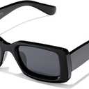 Veda Tinda Vision Rectangle Sunglasses Men Tinted Polarized Big Square Retro 90s Vintage y2k Glasses for Women UV Protection (C01 Black)