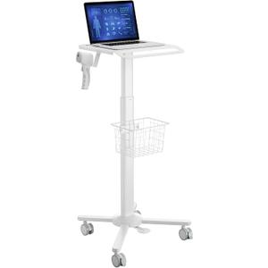 Medical Carts with Wheels, Pneumatic 31.5"-47.2" Height Adjustable Laptop Cart with Scanner Holder & Storage Basket, Rolling Lab Utility Cart for Nurse Station, Dental Clinic, Salon, Office