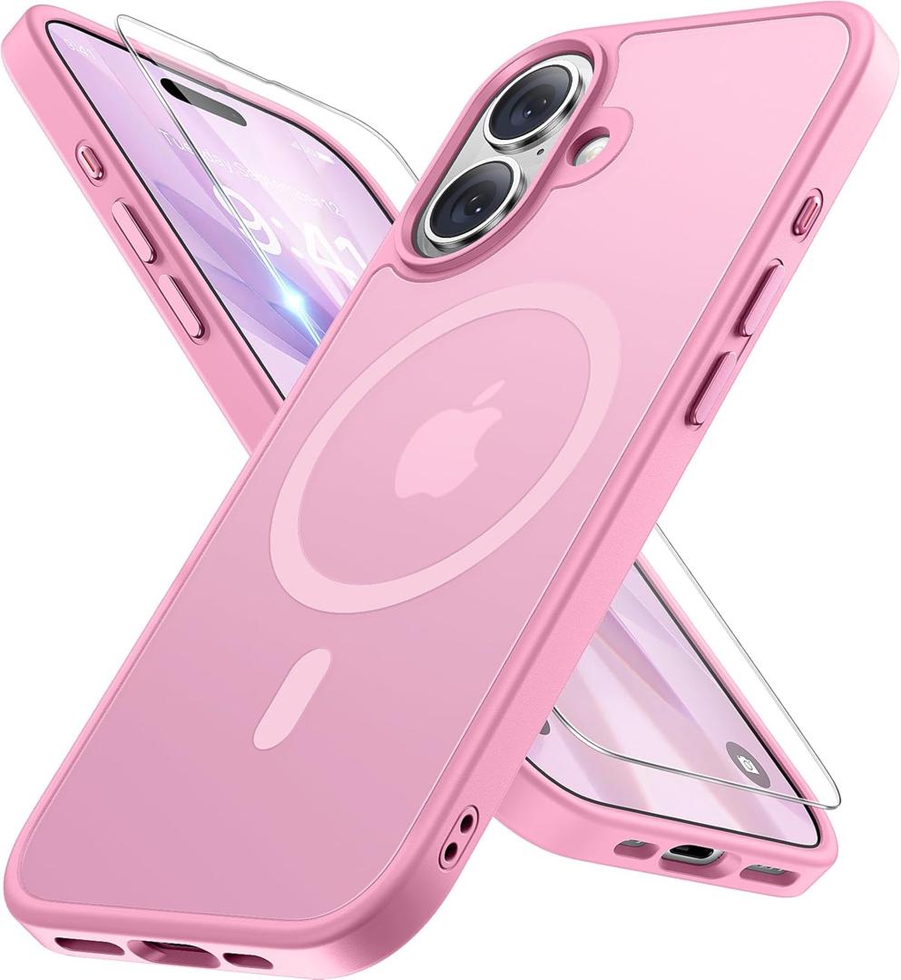 Miracase Magnetic for iPhone 17 Case (Compatible with MagSafe) with Screen Protector Military-Grade Protection, Anti-Fingerprint Translucent Matte Phone Cover for iPhone 17 6.3 inch, Light Pink