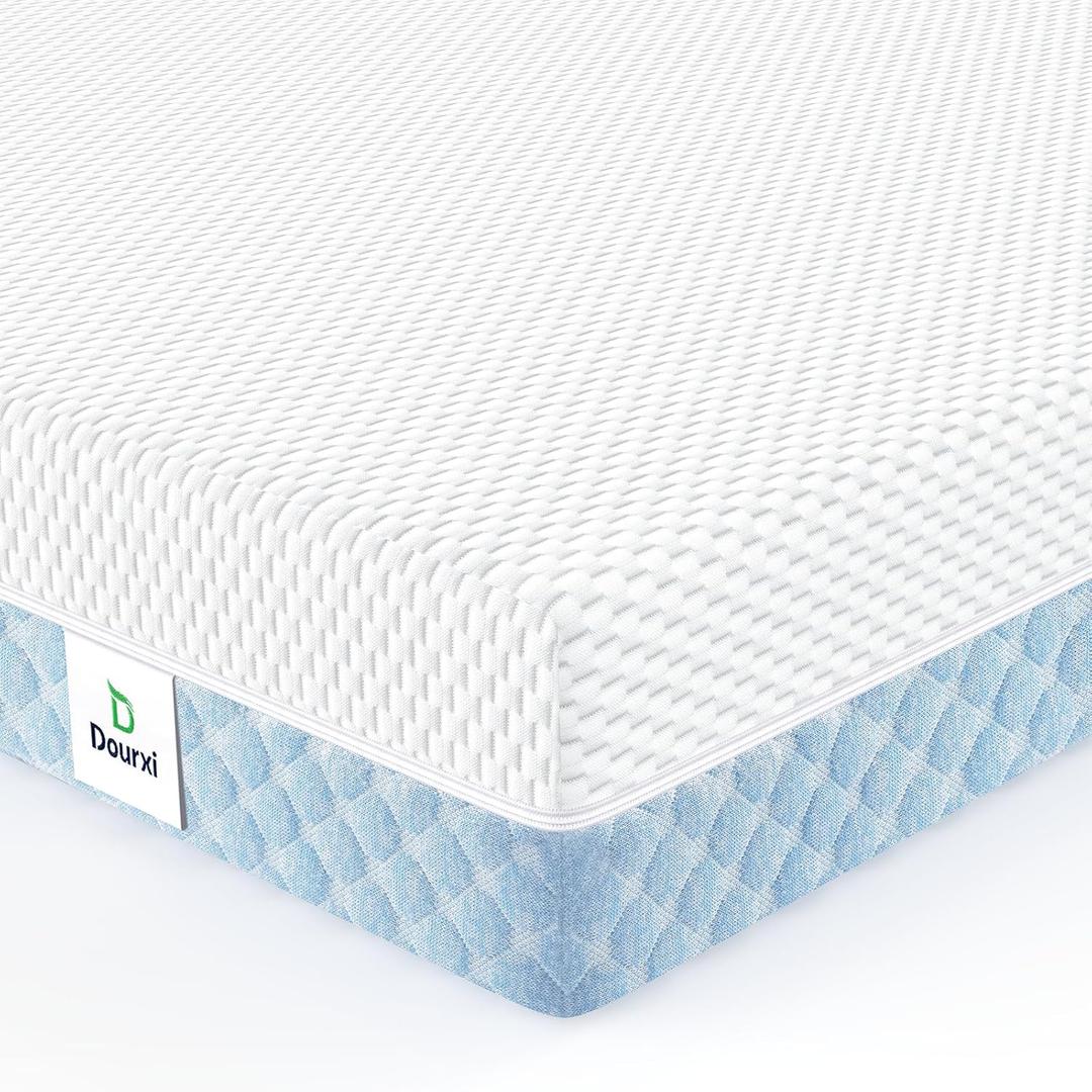 Mini Crib Mattress, 38x24X4 Inch Dual Sided Comfort Gel Memory Foam, Breathable Premium Baby Mattress for Mini and Portable Cribs w/Removable Outer Cover - White&Blue