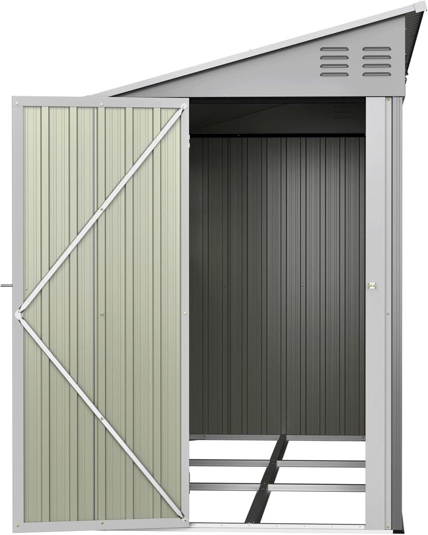 4 x 10 FT Metal Outdoor Storage Shed with 2 Windows, Lean to Storage Sheds w/Lockable Door, Foundation & Air Vents, All Weather Waterproof Garden Tool House for Backyard, Patio, Lawn, Gray
