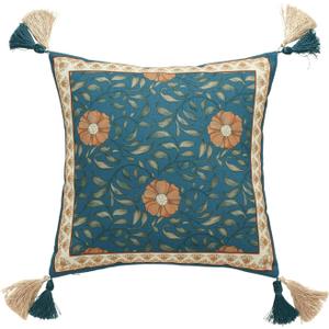 patdrea Designer Square Throw Pillow Covers,French Floral Blue Farmhouse Linen Vine Branch Pattern Pillow Cover,Decorative Pillowcases Cushion for Bed Living Room Outdoor Car,18"x18"