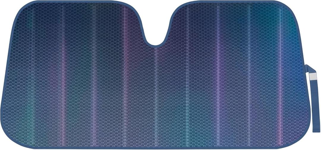 BDK Iridescent Matte Black Front Windshield Sunshade Accordion Folding Style Auto Shade for Car Truck SUV Van Blocks UV Rays Sun Visor Protector Easy Setup Keeps Your Vehicle Cool - 58 x 27 inches