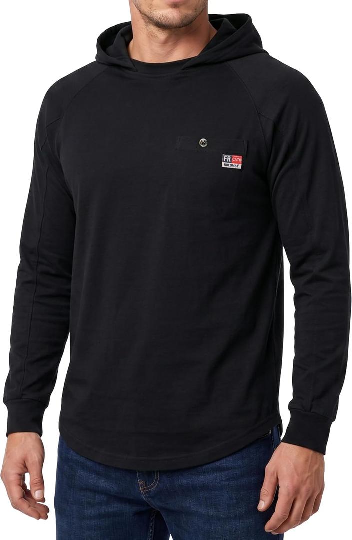 BOCOMAL FR Hoodie Shirt 5.5oz Lightweight Flame Resistant Work Shirt Long Sleeve NFPA 2112 CAT2 (M)