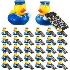 30 Pcs Graduation Rubber Ducks with Party Cards Mini Ducky Favors Graduation Cap and Certificate for Pool Bath Toys Gifts Party Supplies(Blue)