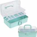 Craft Storage Box 3-Layer Plastic Craft Organizers and Storage, Portable Art Supply Organizer with Handle, Dividing Craft Box Organizer, Folding Arts and Crafts Storage for Sewing, Medicine, Tool (Green)