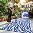 OLANLY Waterproof Outdoor Rug 9x18 ft, Outdoor Plastic Straw Rug for Camping, RV Mat Outside, Outdoor Carpet for Porch, Deck, Backyard, Balcony, Picnic, Blue & White