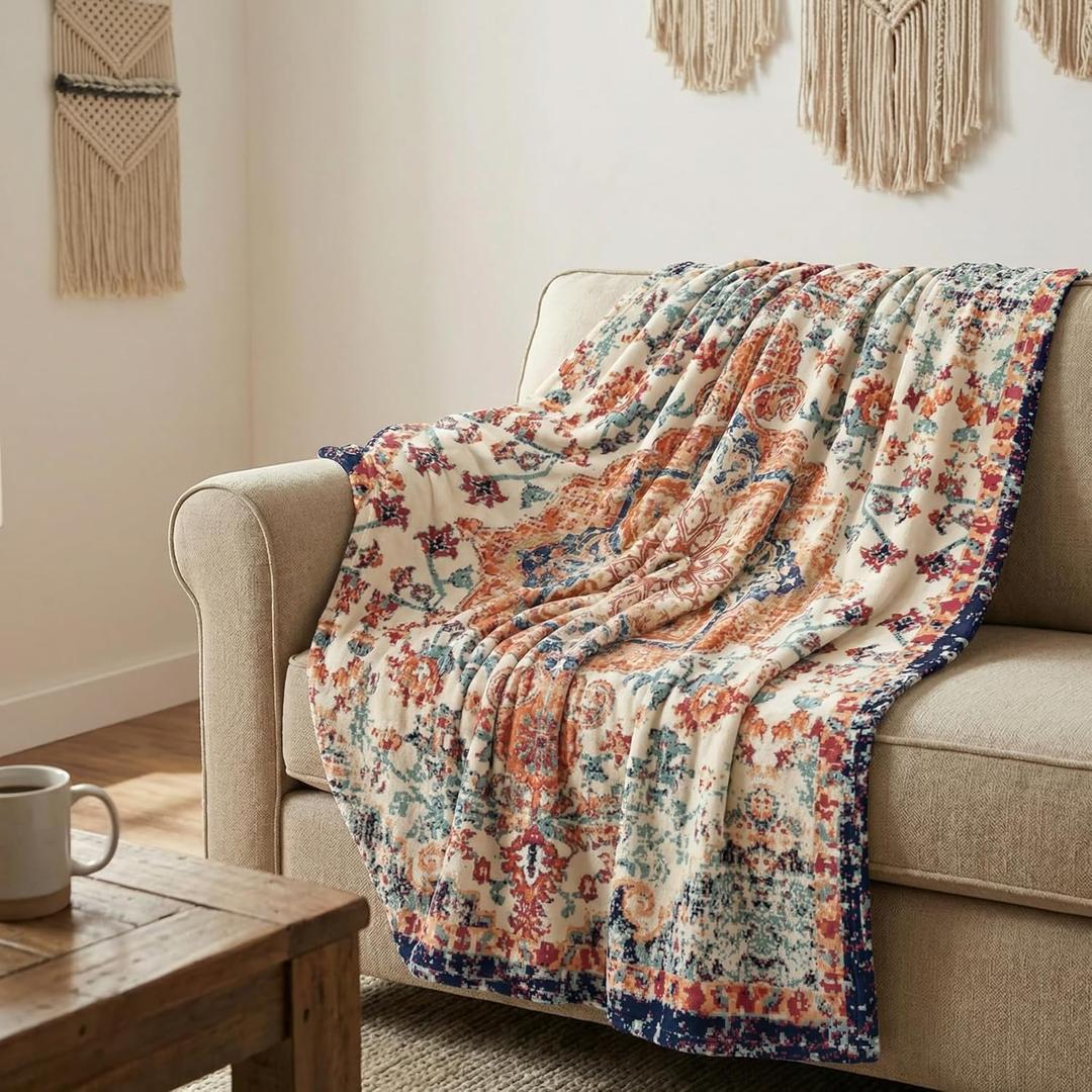 Horaldaily Boho Bohemia Blanket Throw, Vintage Country Rustic Farmhouse Soft Fuzzy Plush Faux Fur Cozy Blankets for Couch Sofa Bed Lounging, Ideal Gifts for Kids Adults Wife Self, 50x60