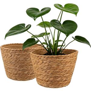 2PCS Seagrass Plant Basket for Indoor and Outdoor,Wicker Large Planter Basket for 6 inch Pot,Rattan Plant Pot Covers for Potted Plants,Woven Storage Baskets for Rustic Boho Farmhouse Decor