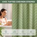 FADOTY No Hook Shower Curtain and Snap in Liner Set Sage Green Tufted Chevron Striped Cloth Waterproof Washable Fabric Boho Bath Curtain with See Through Mesh Top Window for Bathroom Hotel 71" x 74"