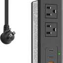 CCCEI Recessed Power Strip with Two USB-C Ports, Fast Charging USB A Port Desk Outlet, Black Furniture Hidden Charging Station for Side Table, End Table, with 6 FT 45 Degree Flat Plug Extension Cord.
