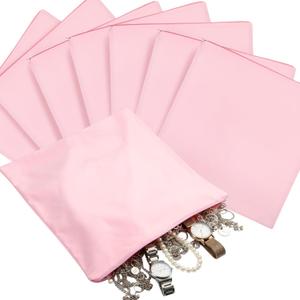 Sanwuta 8 Pcs Zippered Silver Storage Bags Anti Tarnish Silver Pouches Keeper Jewelry Storage Protector Bags(18 x 18 Inch,Pink)