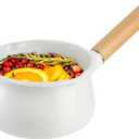 Jucoan 1 Quart Enamel Milk Pan with Dual Pour Spout, Small Enamel on Steel Saucepan Milk Pot Butter Warmer with Wooden Handle, Stove Top Soup Simmer Pot for Home Kitchen Cooking Heating Boiling