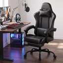 LUCKRACER Gaming Chair with Footrest, Pocket Spring Seat, 90°-135° Reclining Computer Chair with Linkage Armrests, Lumbar Support, Height Adjustment, SGS-Tested Gas Lift, 330 lbs Capacity, Black