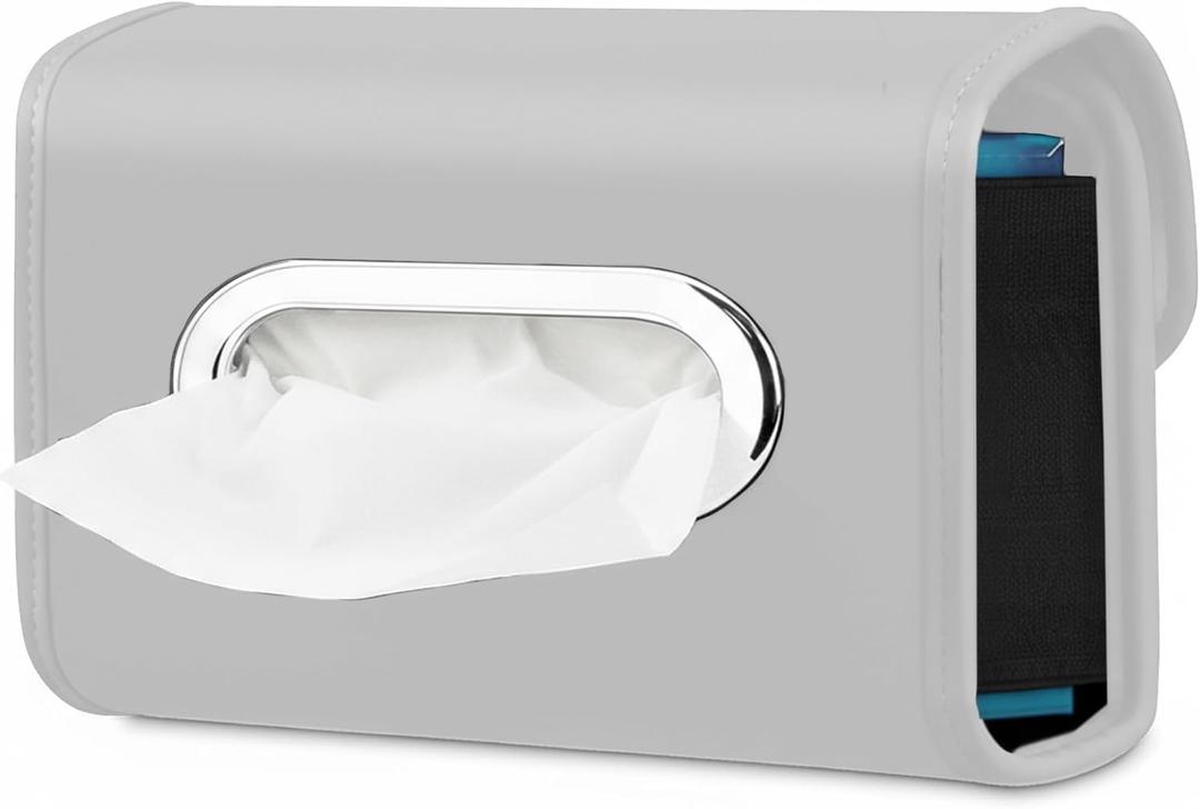 Lucrum Car Tissue Holder - Extra Large Tissue Holder for Car Seat Back - PU Leather Dispenser Fits for Regular Size Napkins Box - Pearl Grey